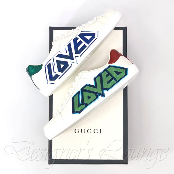 NEW GUCCI ACE Loved Print 11 G / US 11.5 White Leather Sneakers $790 Authentic - Picture 7 of 12